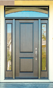 A stylish brown front door complemented by a glass section