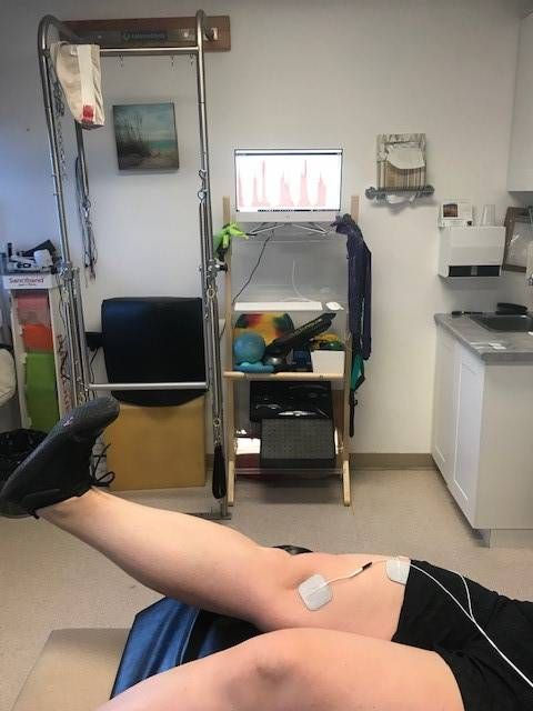 Electrodes attached to a patients leg in order to measure body functions