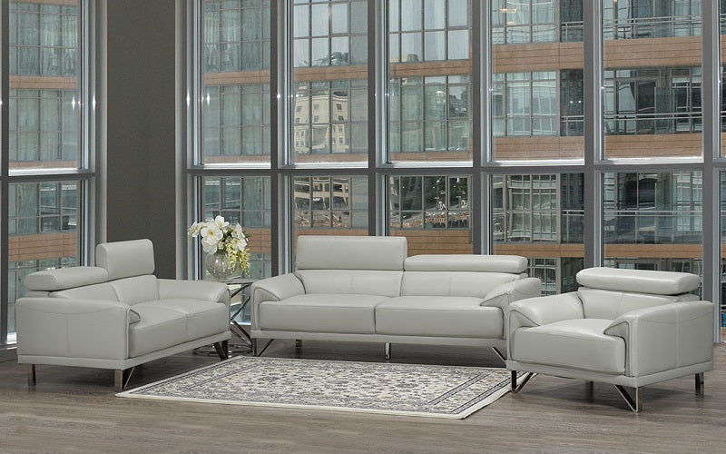 Lorenzo 3 Piece Modern Grey Adjustable Headrests Living Room Set