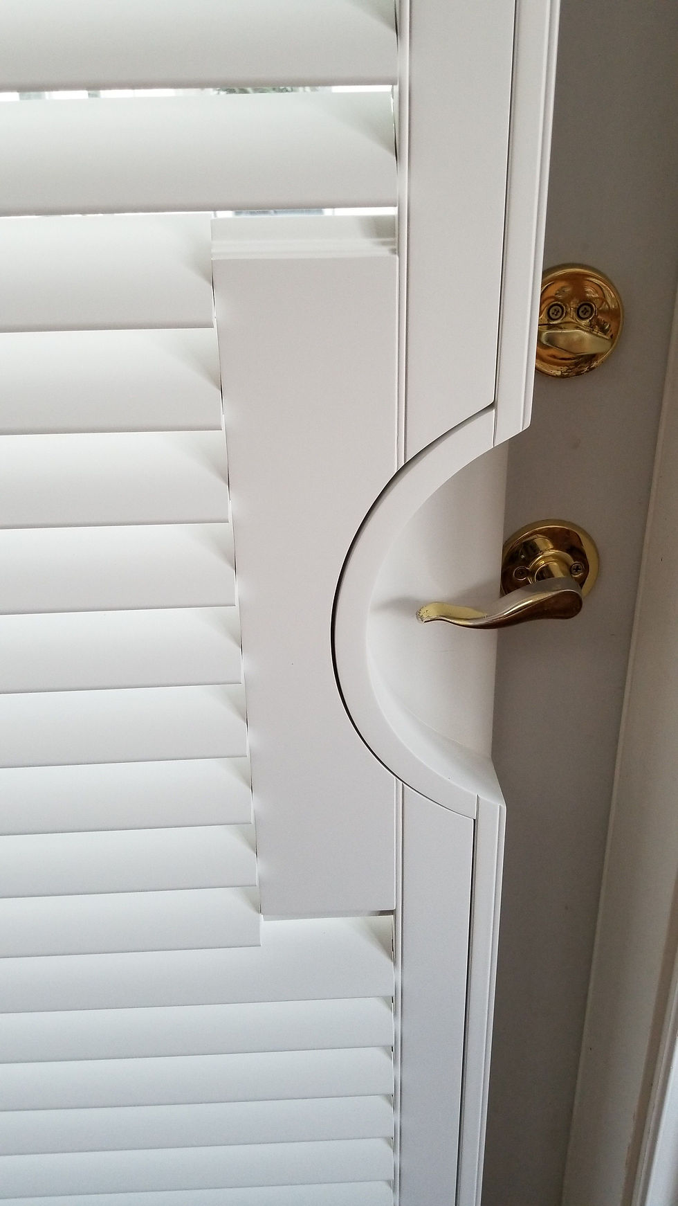 Door Cut Out Shutters, Framed Door Cut Out Shutters, Shutters, Hunter Douglas Shutters, Palm Beach Shutters, S.P. Interiors, Framed Shutters, Split View Shutters, Divider Bar, Shutter Installation