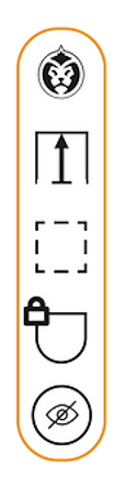 Un bouton blanc et orange comportant un symbole distinct