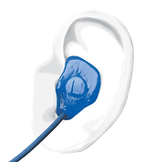 Blue custom ear mold in ear