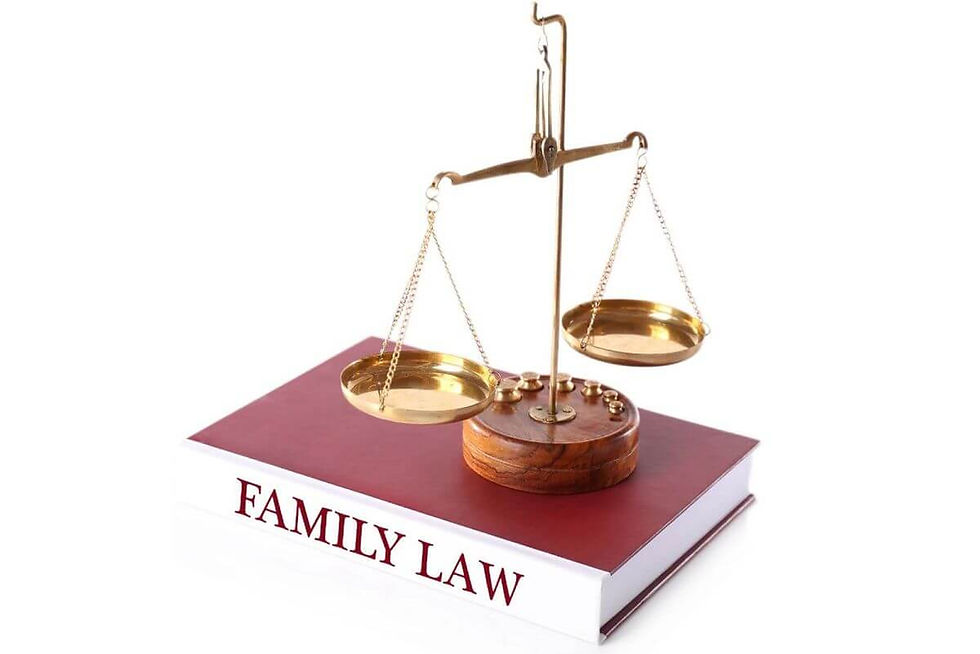 golden scale of justice on a book that says Family Law on the side