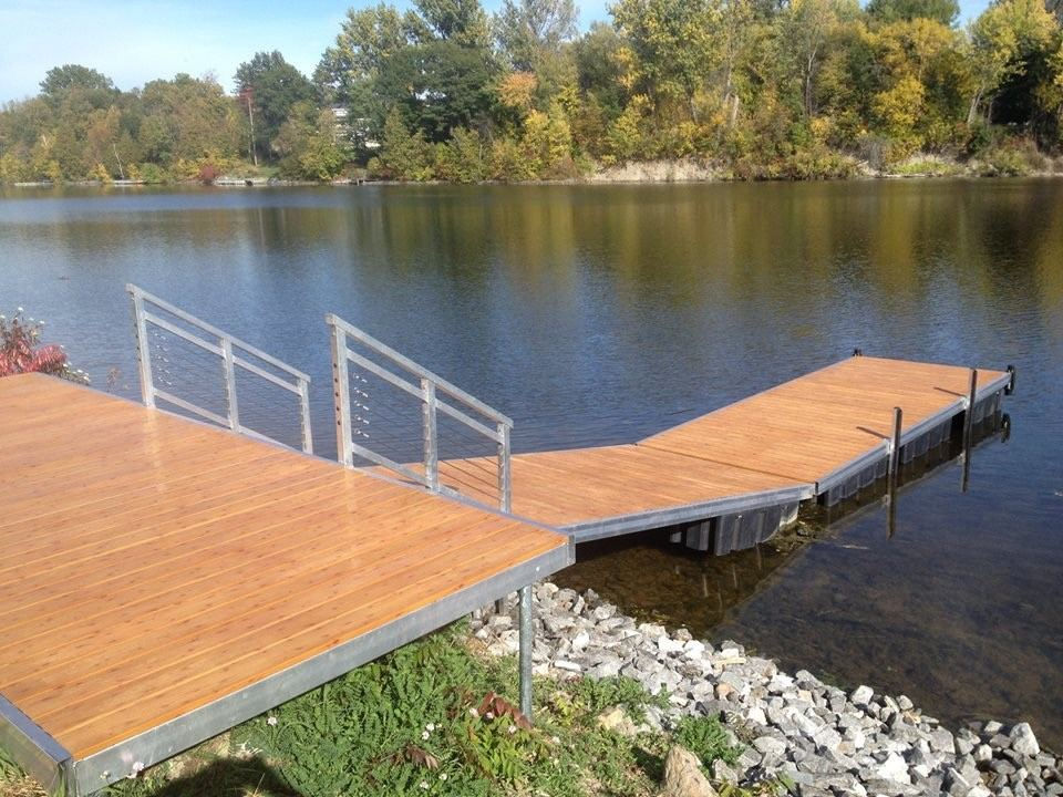 A floating dock on a lake