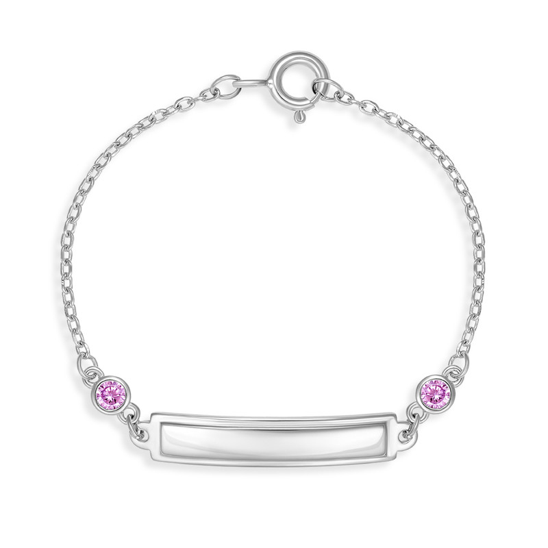 Bracelet identité enfant en argent 925 rhodié et cubique rose