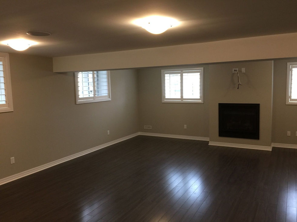 Wide angle view of an empty room with small windows using shutters
