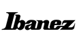 Black Ibanez logo against white background, iconic brand name of guitars
