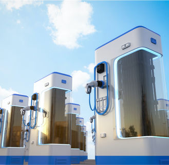 Ev chargers under a blue sky