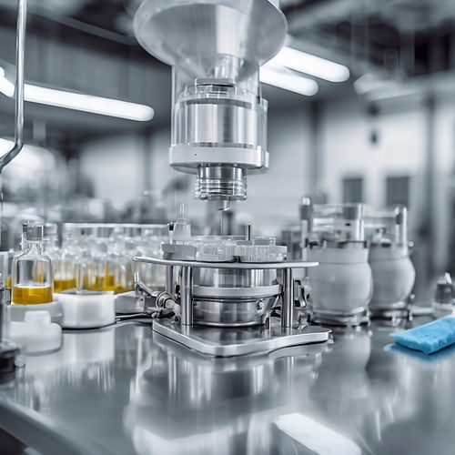 image of a contract manufacturing facility for skin care product, focusing on industrial m