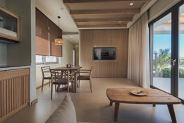 Immerse yourself in the lap of luxury at Taf Villas, a premium beach resort on the captivating Kos Island in Greece, where the 2-bedroom villa boasts lavish accommodation, including a spacious living room, creating an ideal setting for an unforgettable vacation by the pool in this luxurious Mediterranean haven.