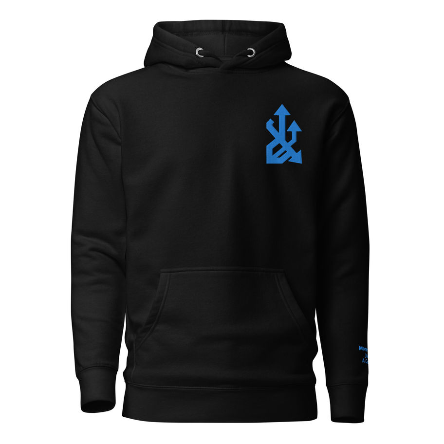 Black Cotton Heritage unisex hoodie with Impact League logo – front view