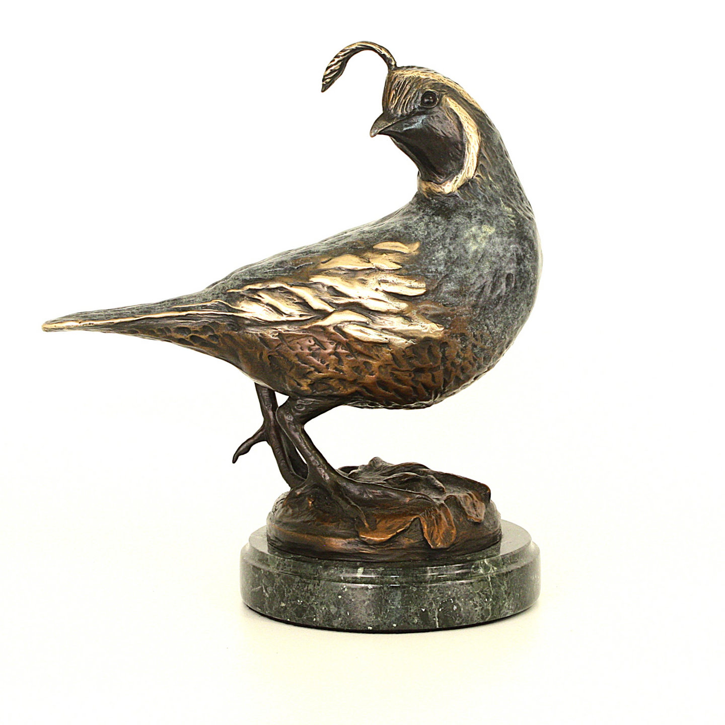 Bronze bird sculpture capturing a quiet farewell moment, wildlife fine art statue with elegant lines and natural patina
