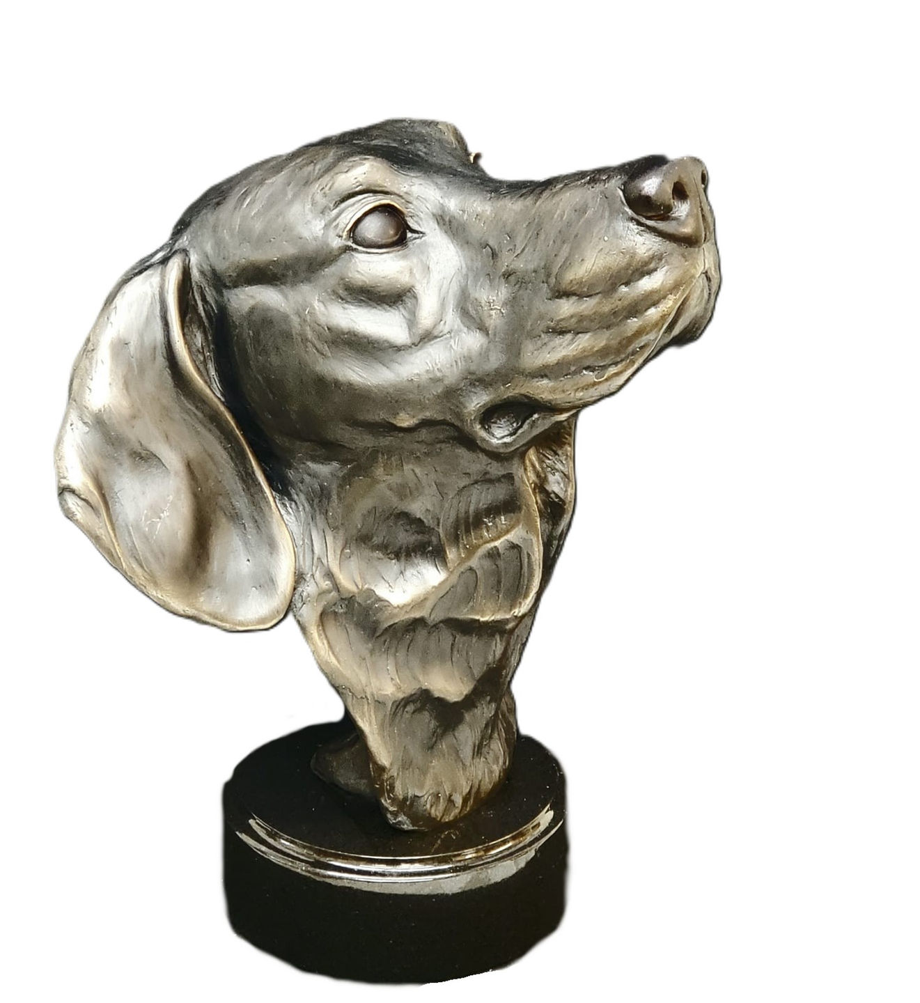 Bronze dog sculpture featuring a Labrador retriever bust, collectible canine fine art with lifelike detail