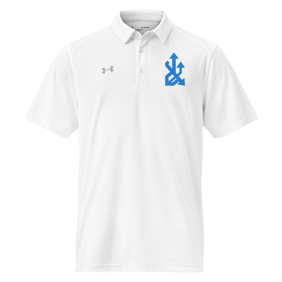 White Impact League branded Under Armour polo shirt – front view