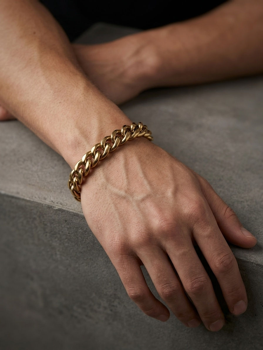 18KT Gold Plated Premium Curb Link Men’s Bracelet
