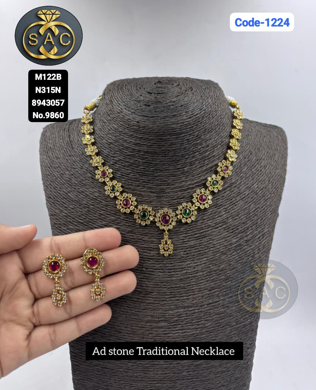 Fancy AD stone Necklace set - 1224
