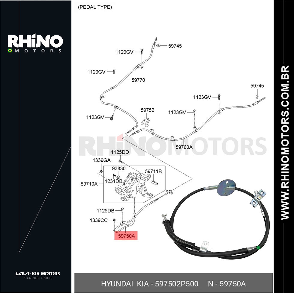 Miniatura: 597502P500 - CABO FREIO MAO CENTRAL KIA SORENTO 2009 A 2013