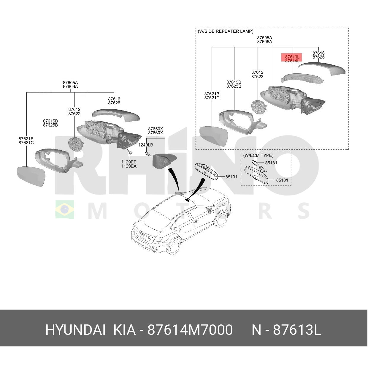 87614M7000 Seta do Retrovisor Esquerdo KIA CERATO 2018 A 2022