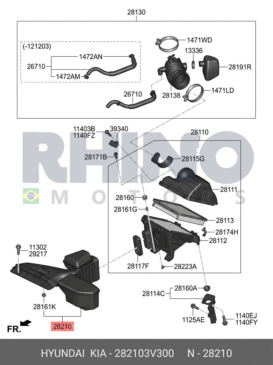 282103v300 duto de captação de ar do motor HYUNDAI AZERA 2011 A 2014