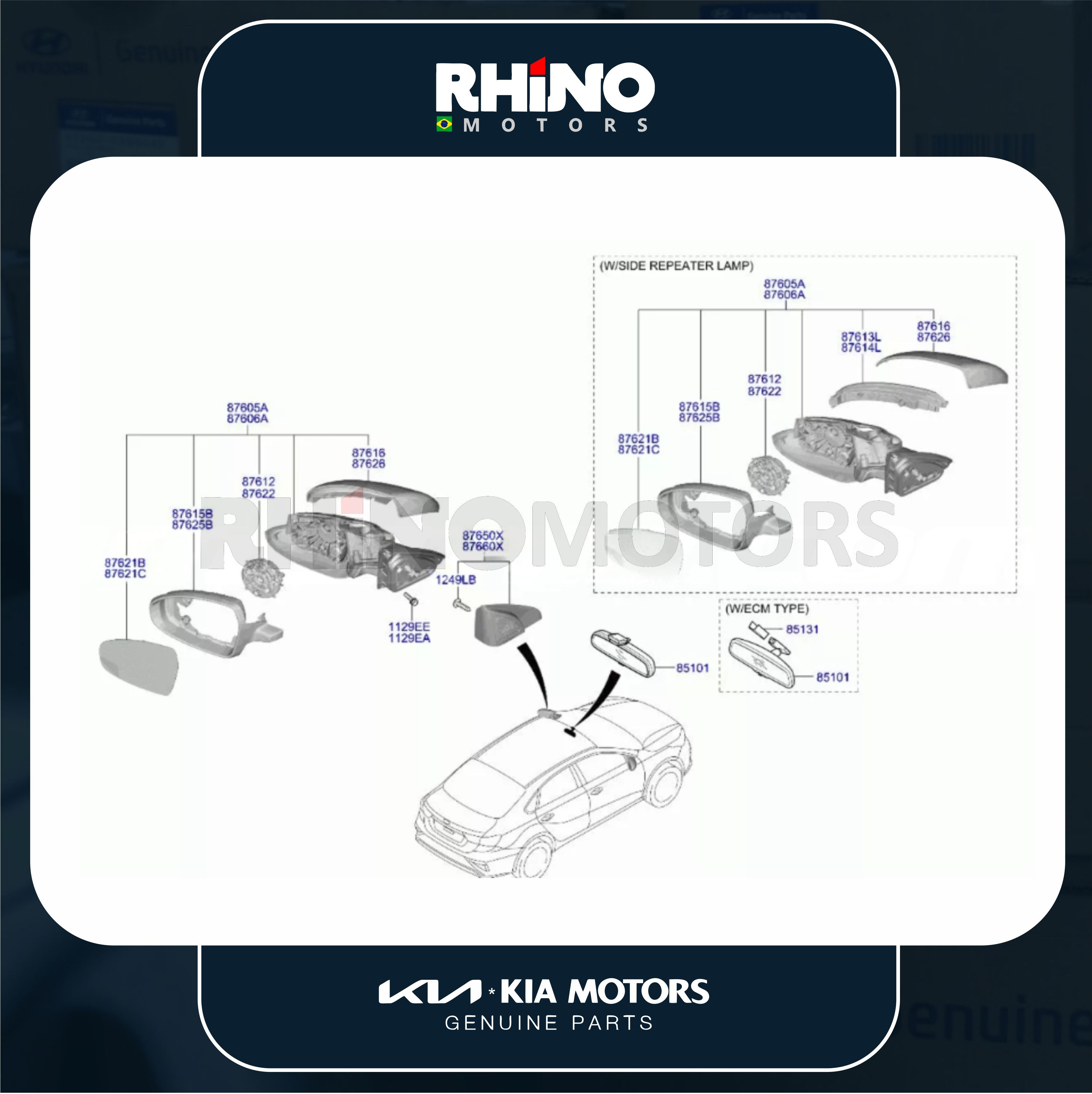 87611M7040 lente de vidro espelho retrovisor externo esquerdo CERATO 2018 a 2021