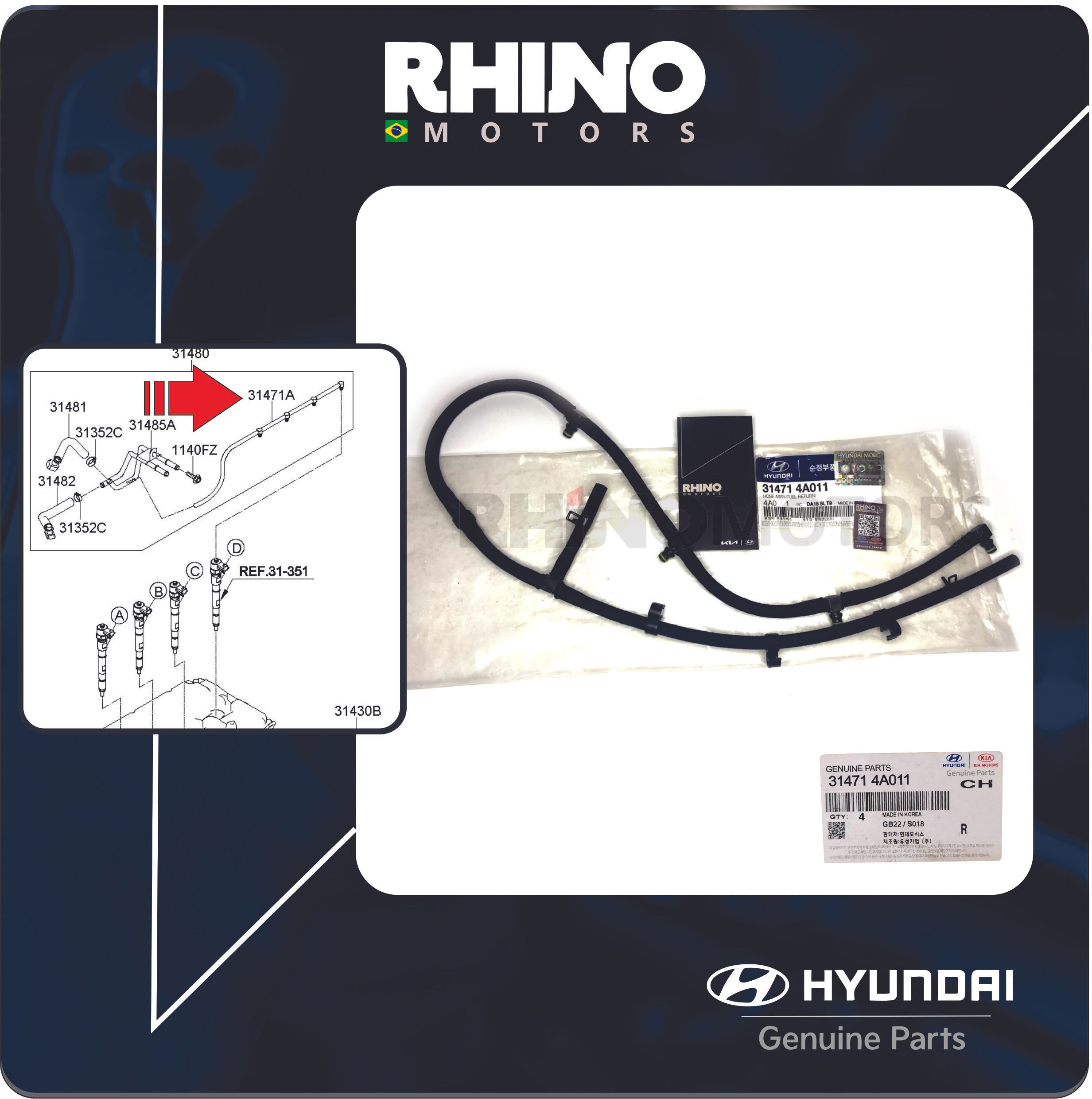 314714A011 - Flexivel Retorno Bico Injetor Kia Sorento Diesel 2.5