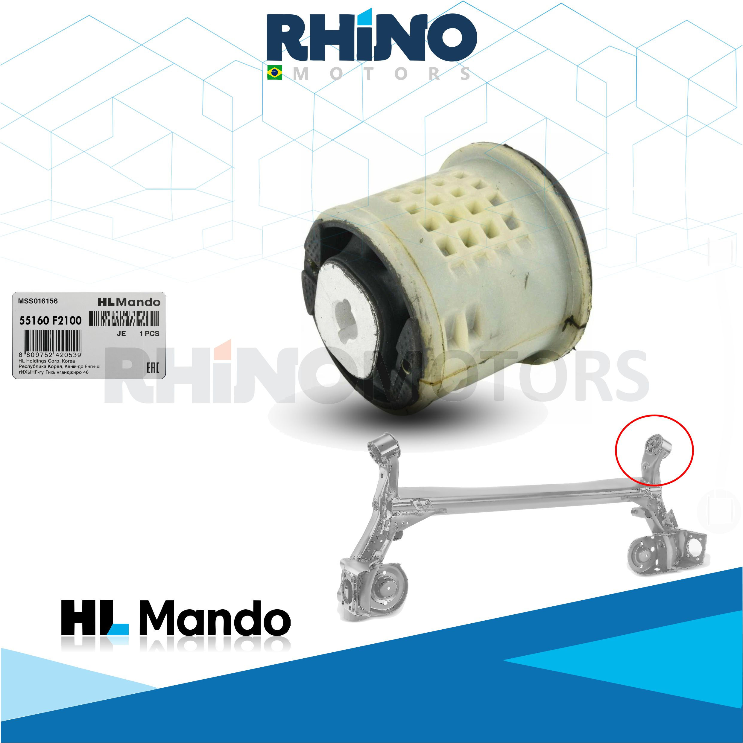55160G2100 bucha do quadro traseiro LONIQ, ELANTRA, NIRO 2016 A 2022