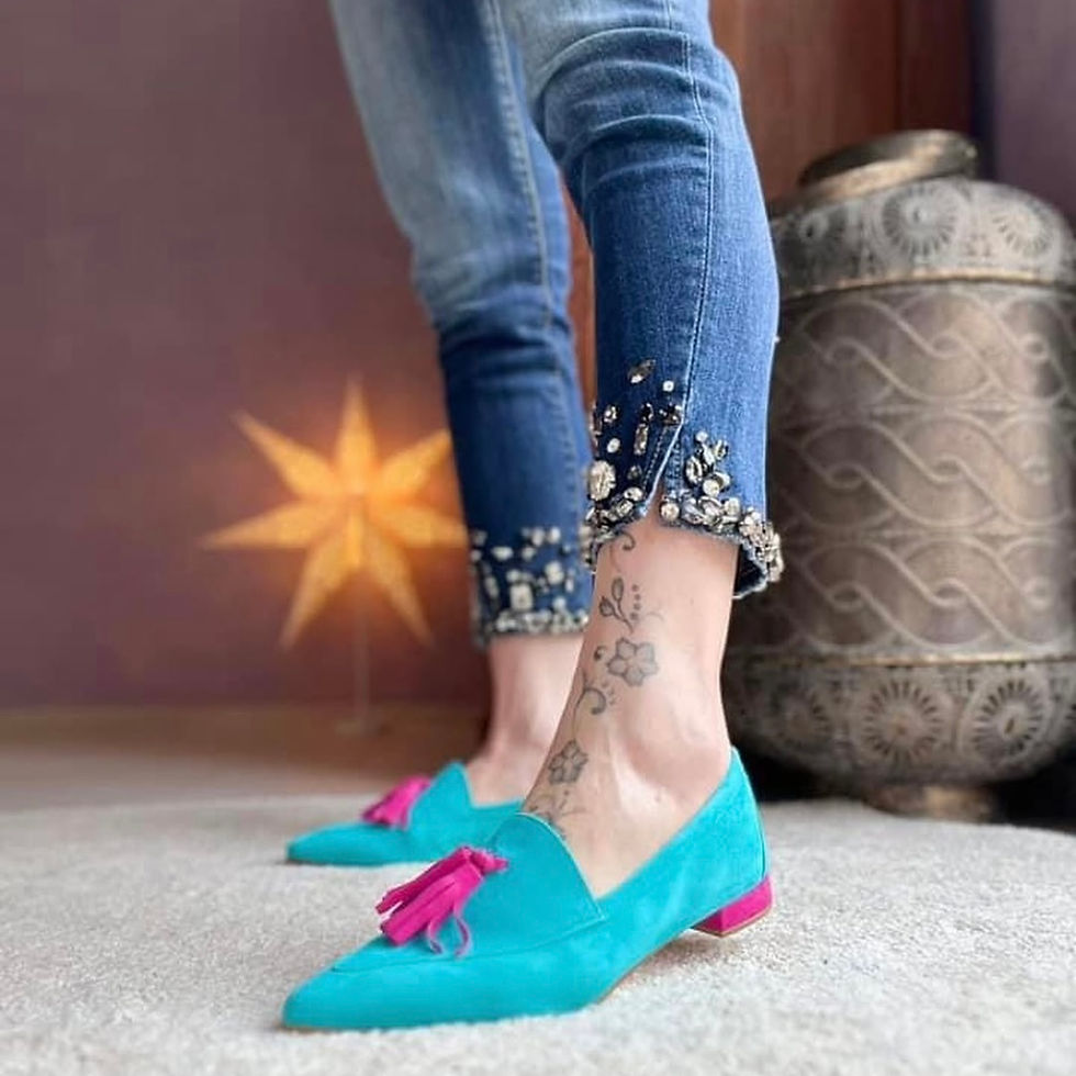 Miniaturbild: B⭐️Rock - Tassel Loafer Slipper Eviosa Aqua-Pink