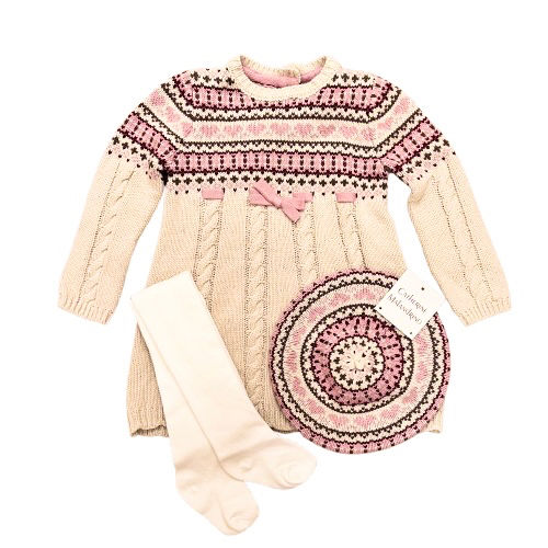 Miniaturbild: Catherine Malandrino - Set Strickkleid mit Baskenmütze & Strumpfhose Beige