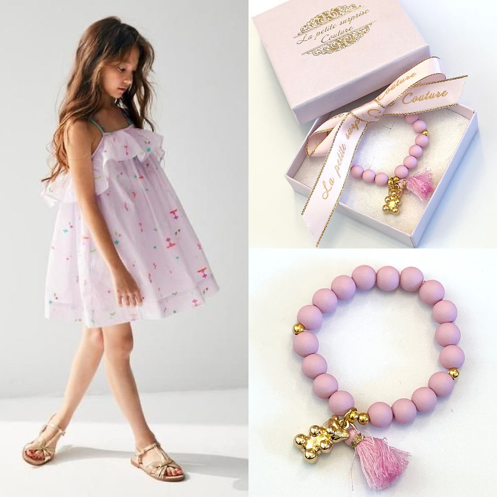 La petite surprise Couture Armband mit Teddy & Quaste Matt Pink