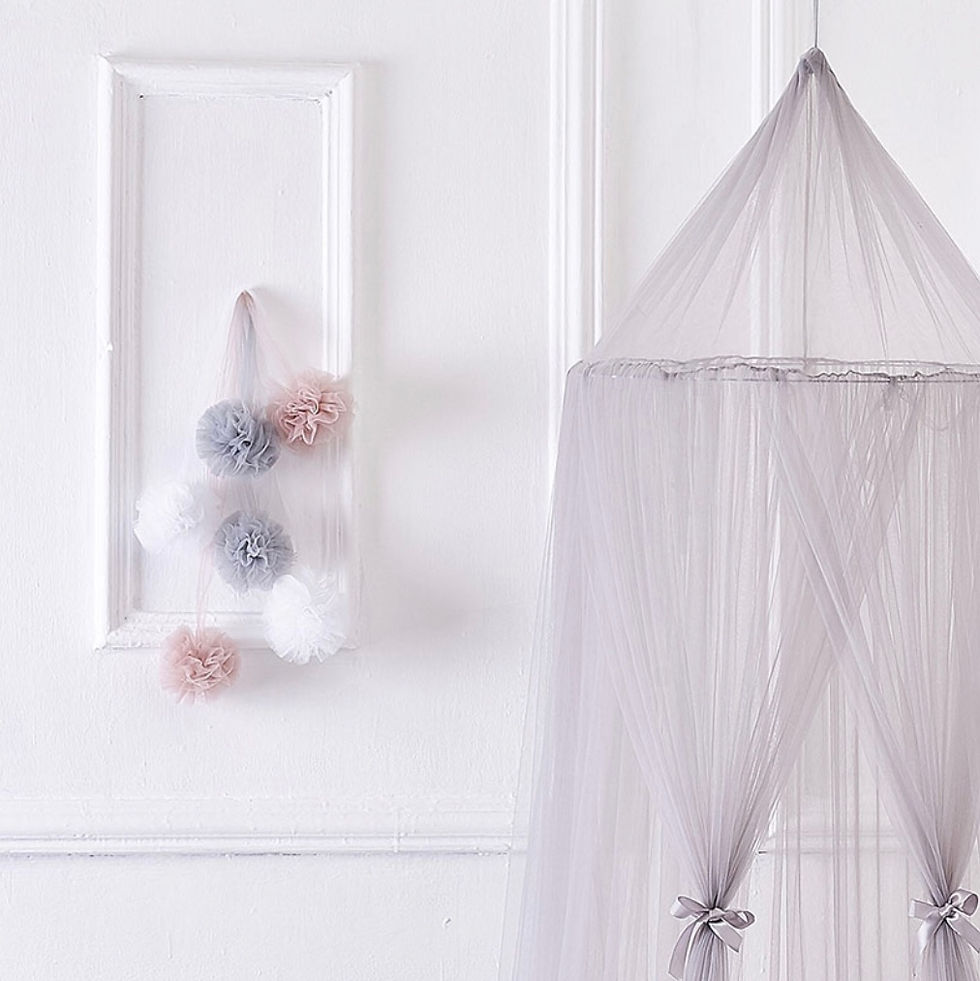 Miniaturbild: Deko Tüll Pompoms Grau