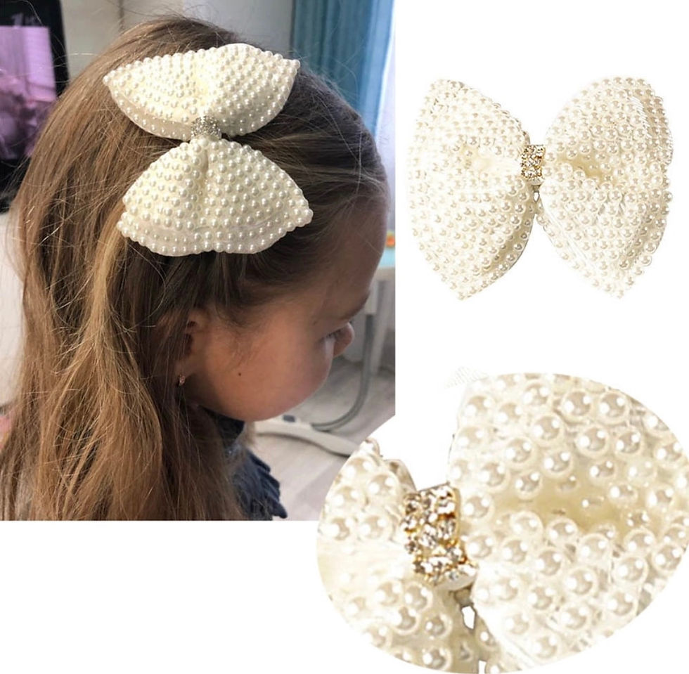 Miniaturbild: Girly Haarspange Perlen Schleife Ivory
