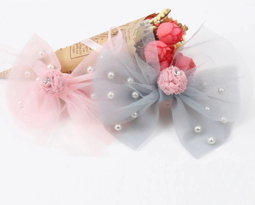 Miniaturbild: Girly Haarspange Tüll Schleife mit Perlen Rosa