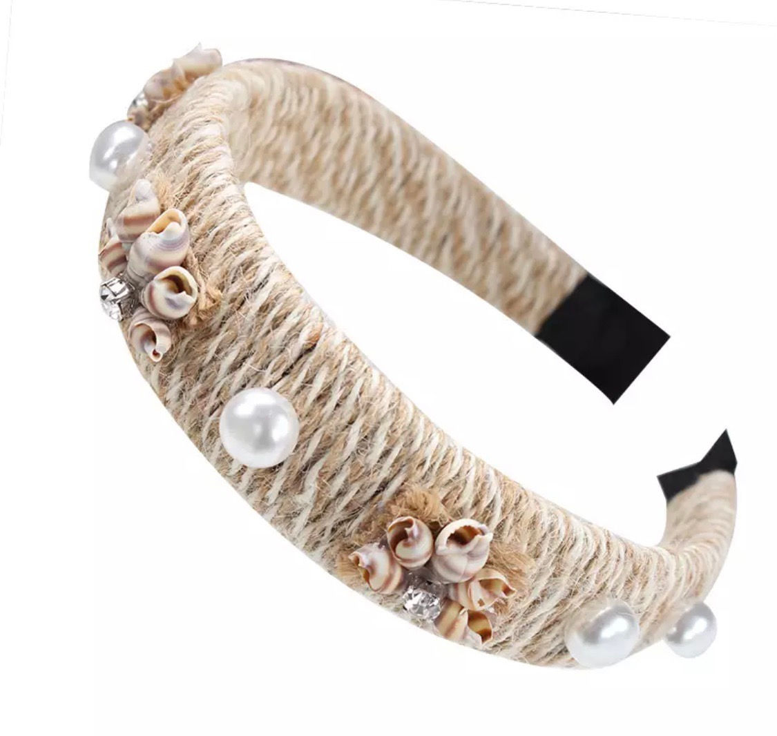 Boho Bast Haarreifen mit Muscheln und Perlen