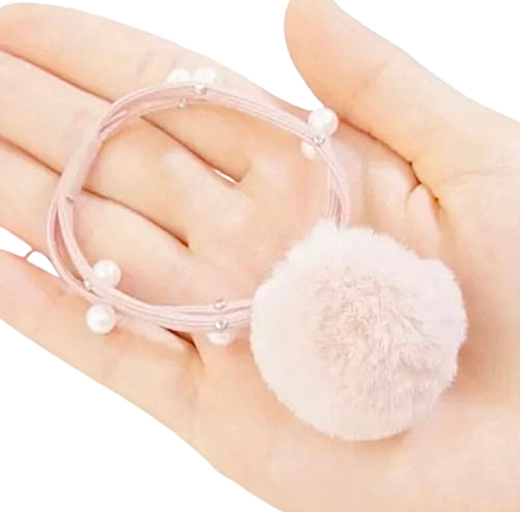 La petite surprise Couture Haargummi mit Pompom & Perlen Rosa