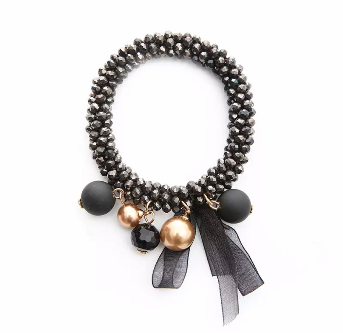La petite surprise Couture elastisches Crystal Armband mit Perlen Hematite