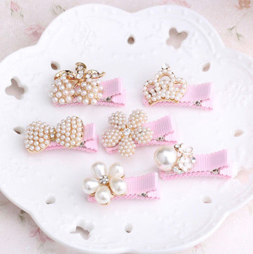 Miniaturbild: Baby Haarspange Perlen Blume Rosa