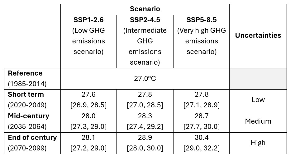 Projections de température moyenne annuelle pour la ville hote de la COP30, à court, moyen et long-terme