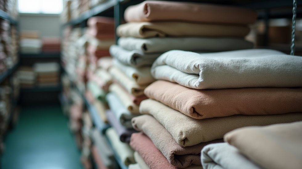 High angle view of finished textile products stacked neatly