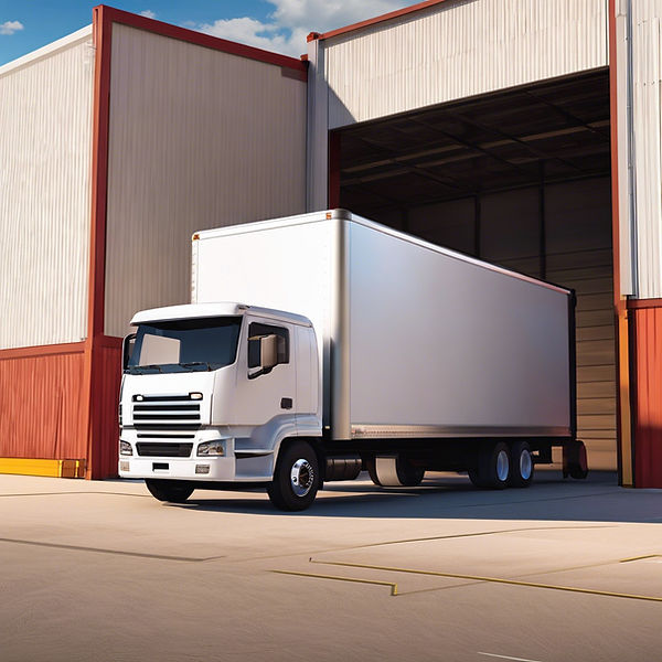 Create a white box truck getting to a warehouse door.jpg
