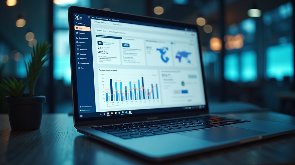 Close-up view of a laptop screen showing AI automation dashboard
