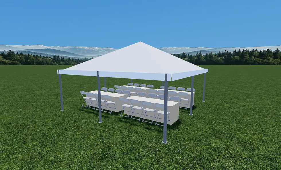 Thumbnail: White event tent with catering tables on grass
