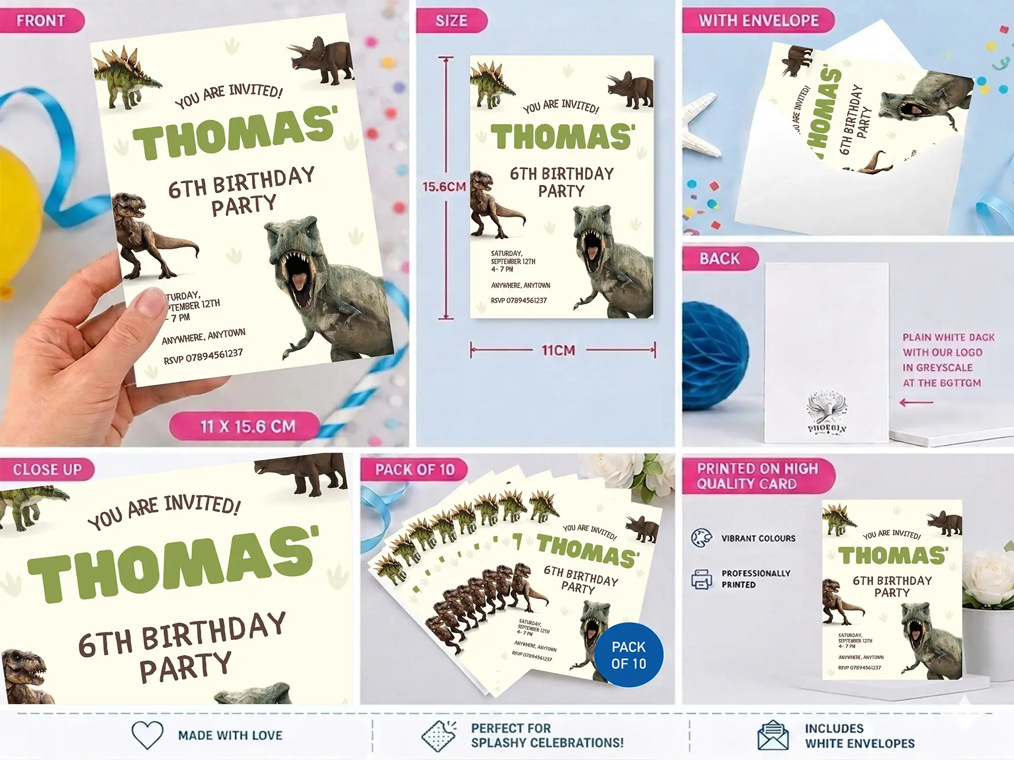 Personalised Dinosaur T-Rex Birthday Party Invites