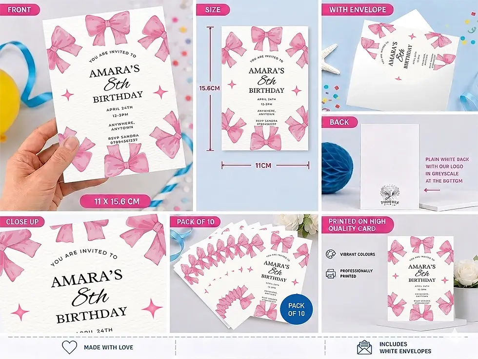 Thumbnail: Personalised Pink Bow Party Invites