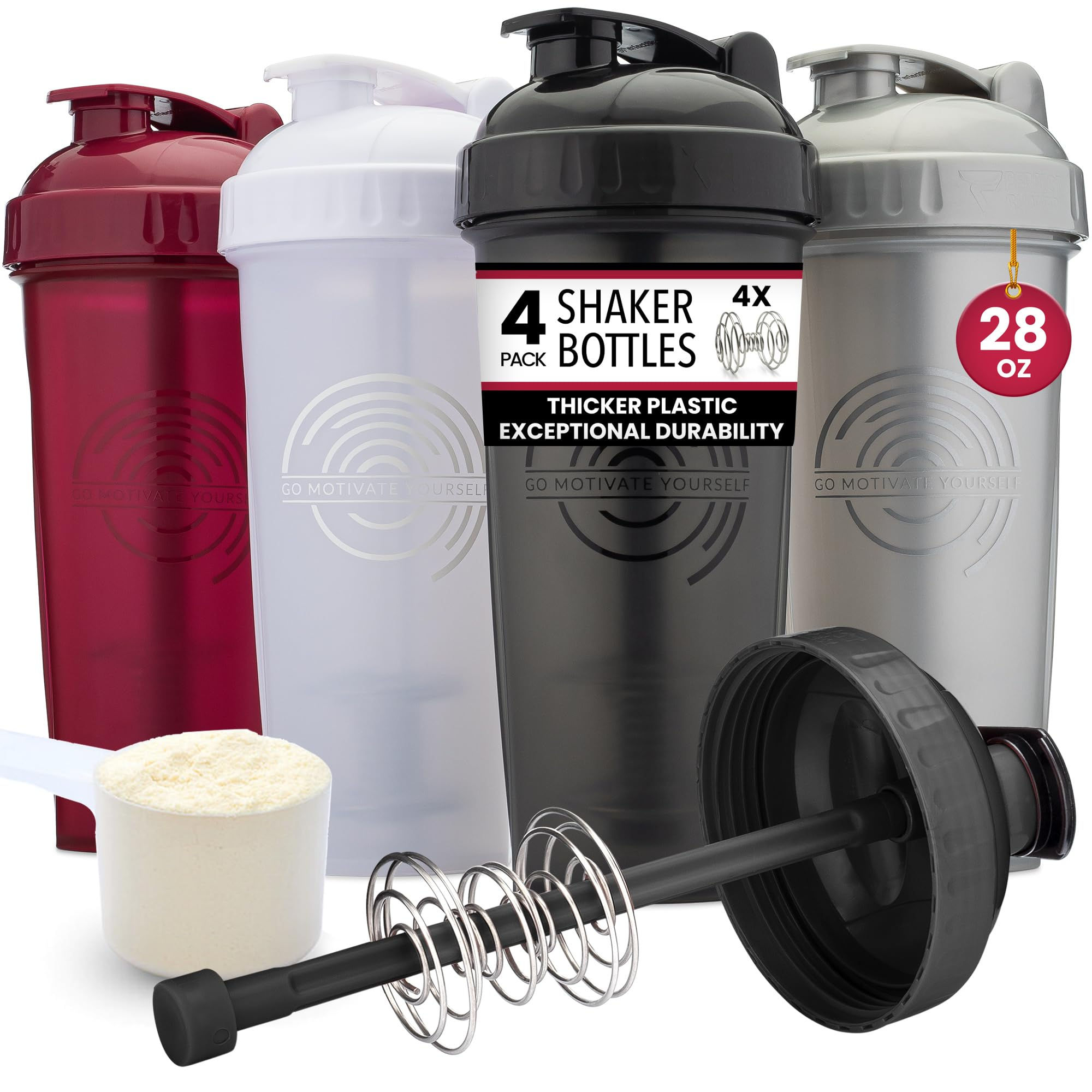 GOMOYO MixMaster 28oz Shaker Set | 4-Pack Blender Bottles for Protein