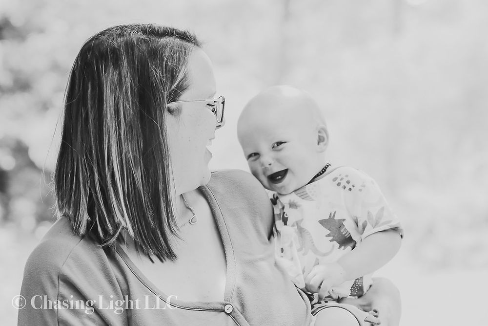 Mother and child laughing during portrait session
