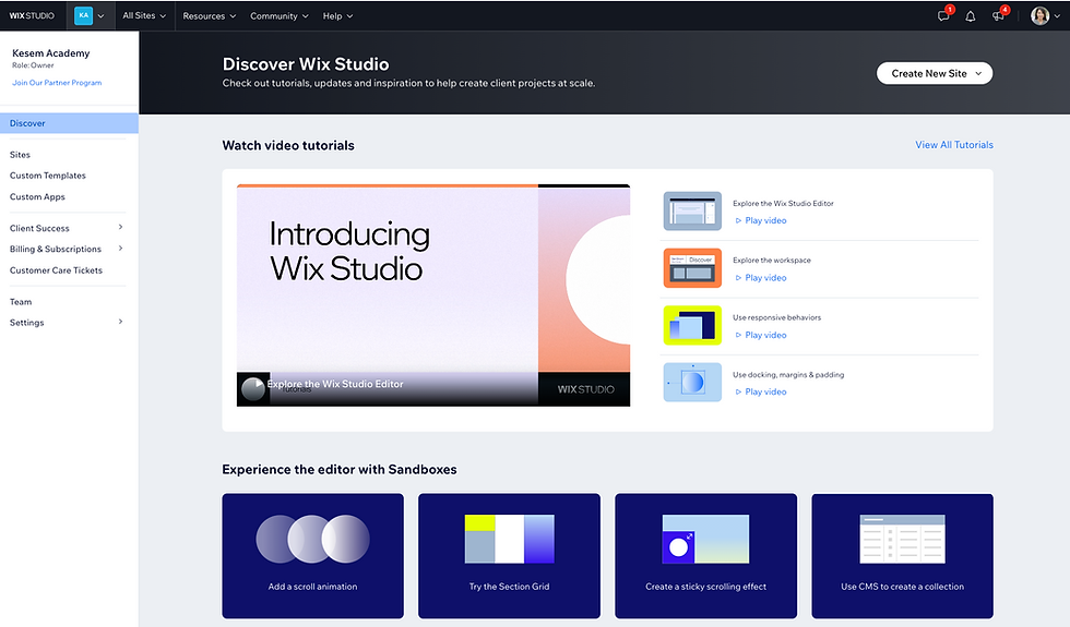 Wix Studio Dashboard