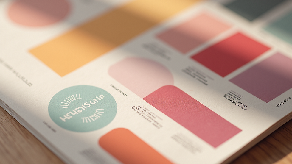 Close-up of color palette and typography samples in a brand manual