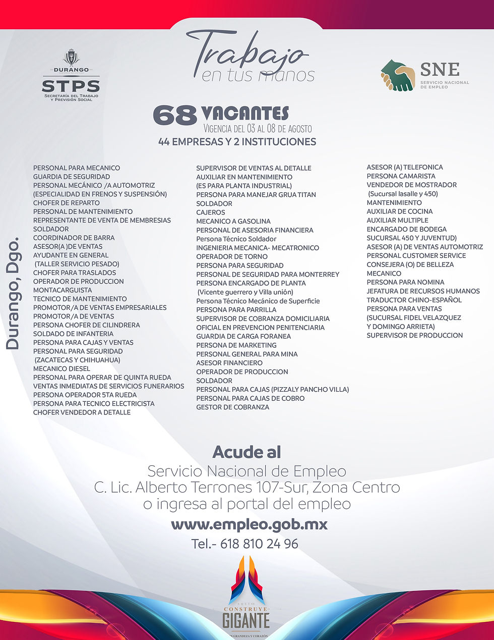 Gob del Edo invita a quienes buscan una oportunidad laboral a consultar las 143 vacantes