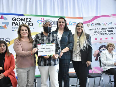 Firma Leticia Herrera convenios para beneficiar a población con lentes y pelucas oncológicas