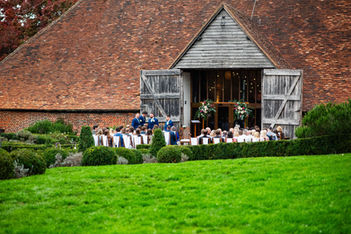Ufton Court barn courtyard getting ready for ceremony
